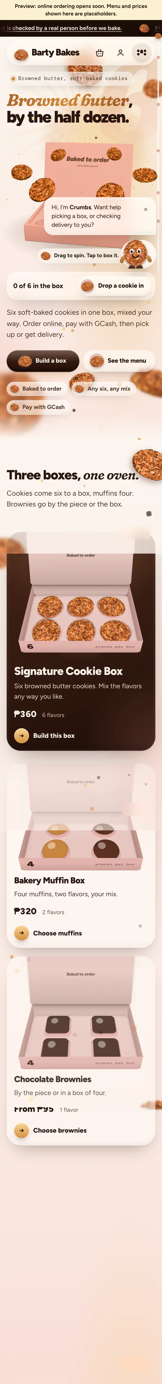 The Barty Bakes website on a phone