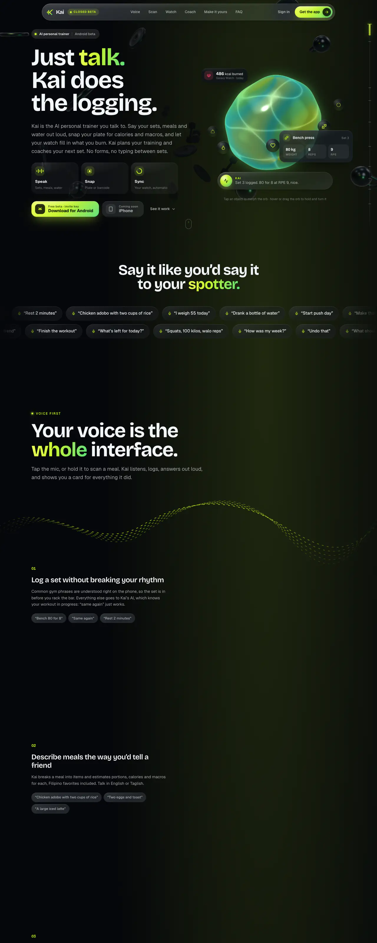 The Kai website on a desktop screen