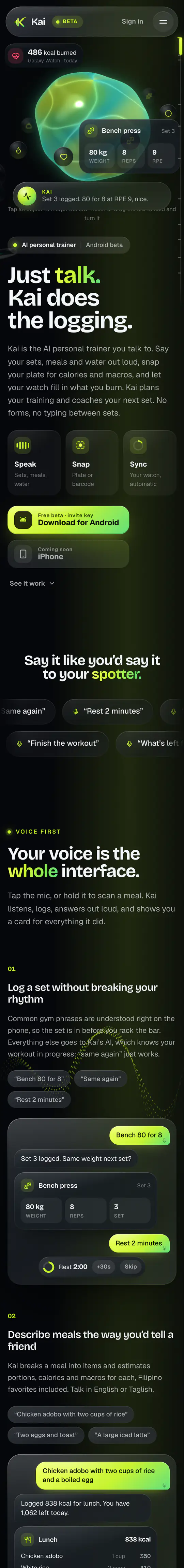 The Kai website on a phone