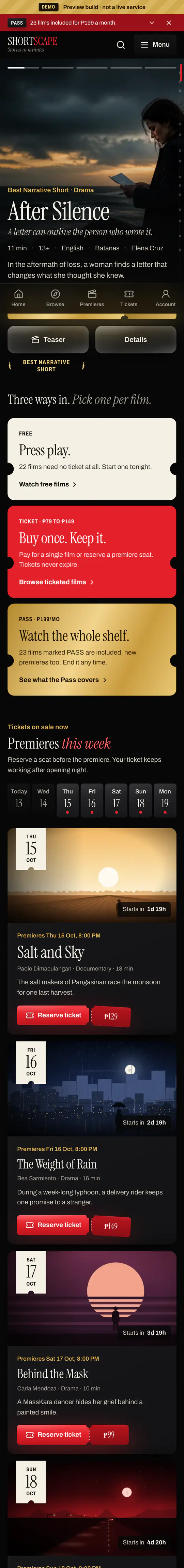 The Shortscape website on a phone