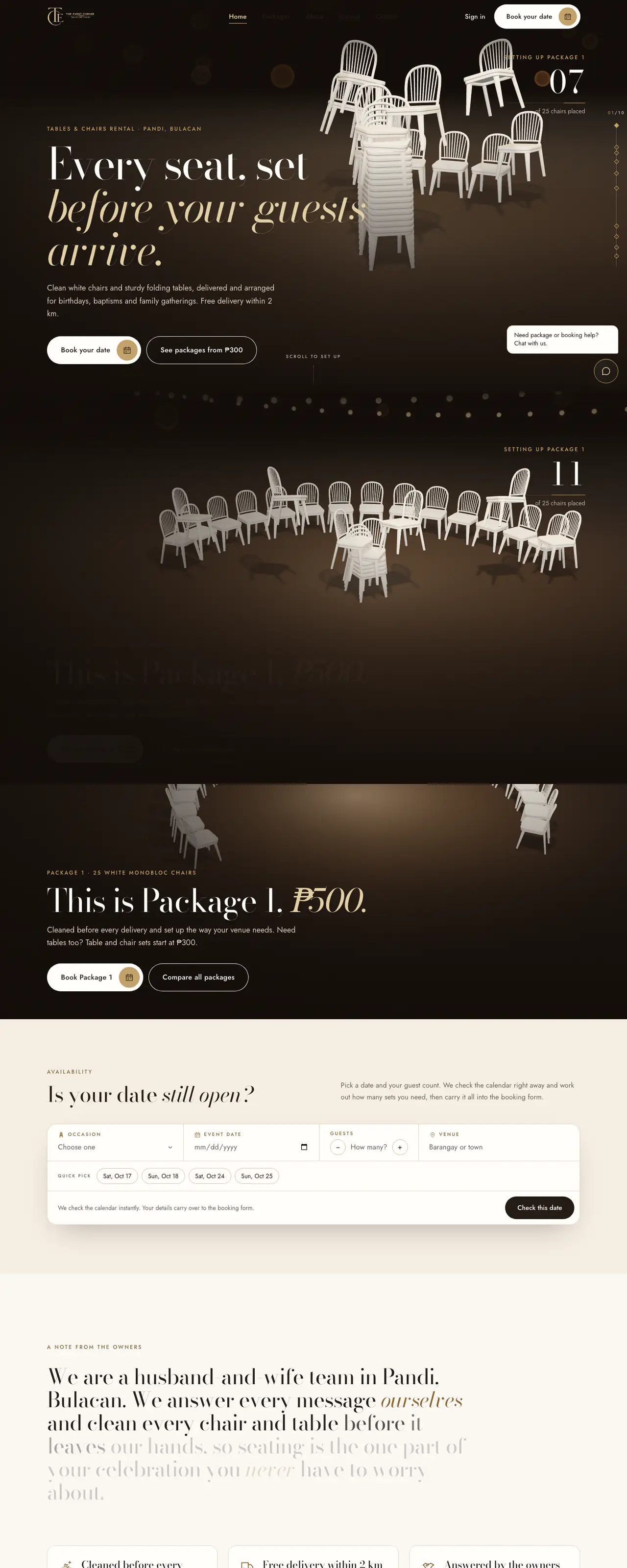 The The Event Corner website on a desktop screen
