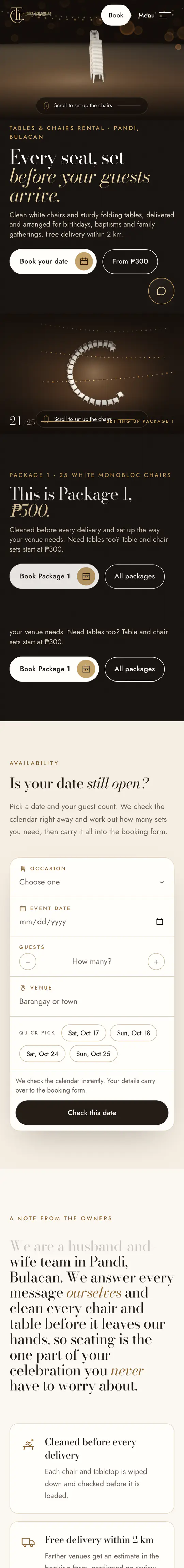 The The Event Corner website on a phone